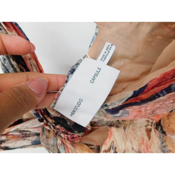 NWT H&M Studio Women's Beige‎ Draped Patterned Maxi Side Slit Dress Size Medium - Picture 8 of 9